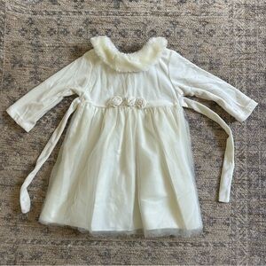 George Cream Formal Kids Dress with Floral Accents